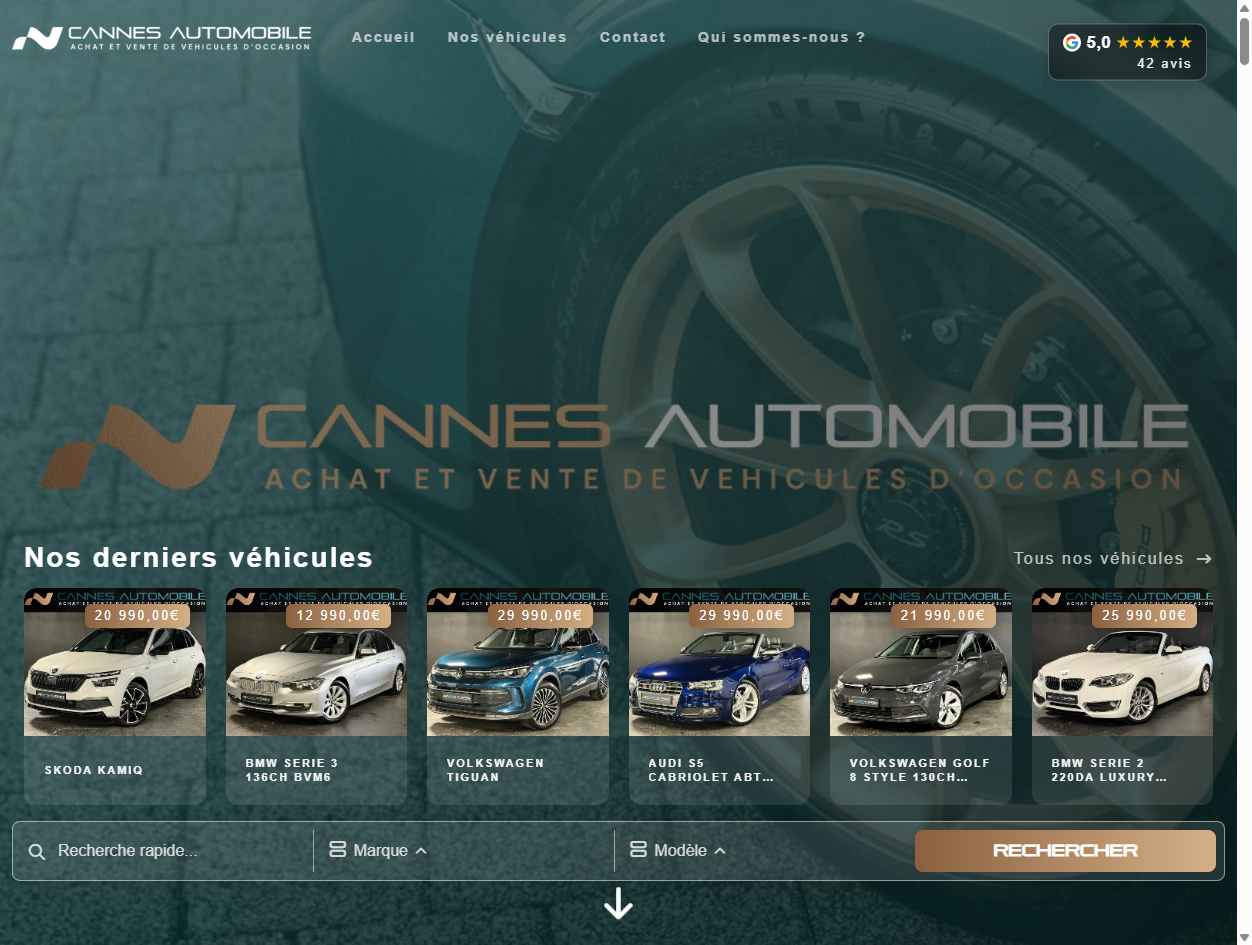 Capture d'écran du site Cannes Automobile